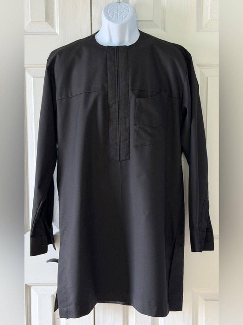 Handmade Black Traditional African Senator Wear Tunic Shirt Men’s XL